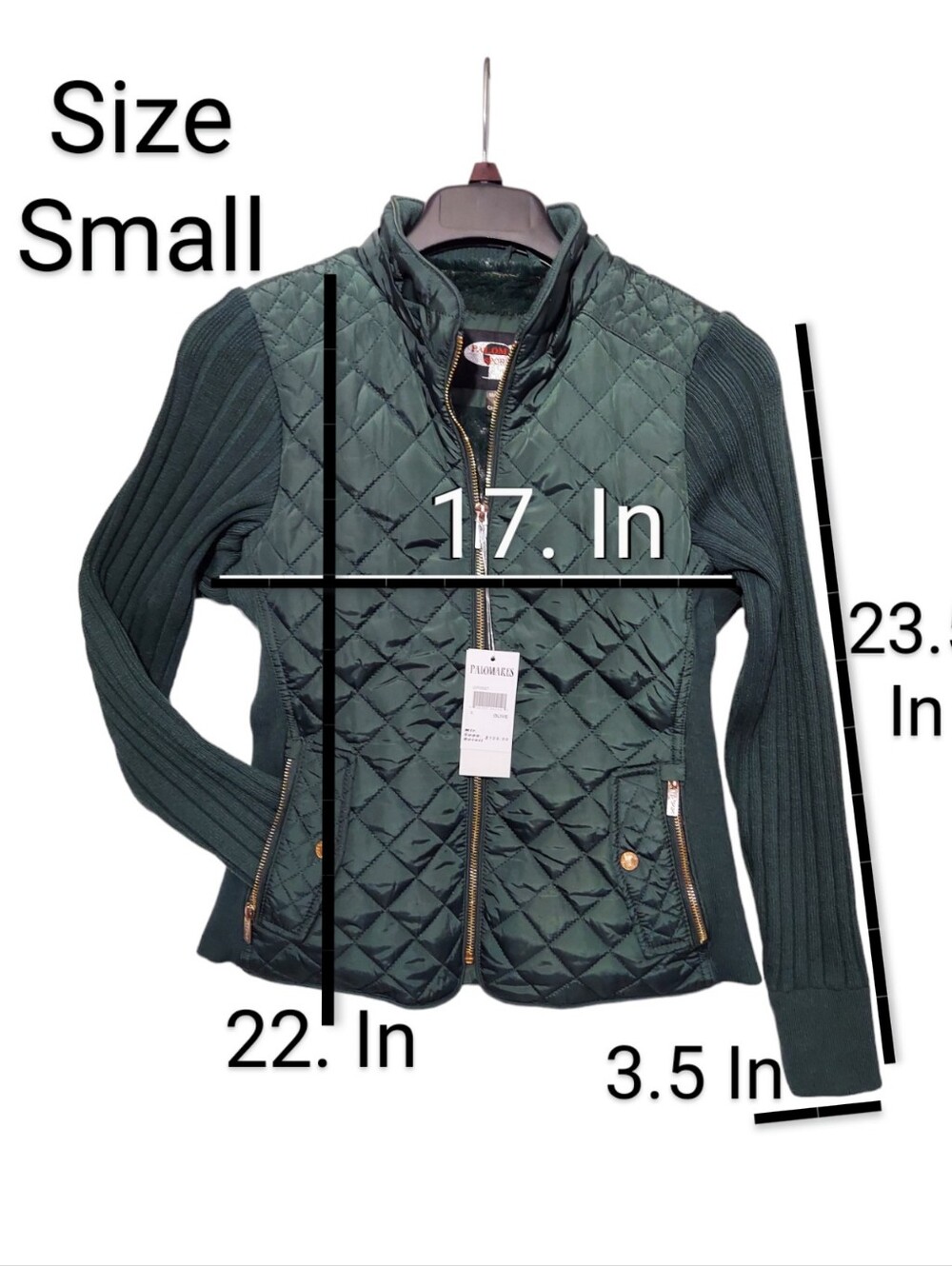 Palomares Sports Quilted Jacket Womens Green Stretch Side Winter Coat Warm New - Picture 8 of 15